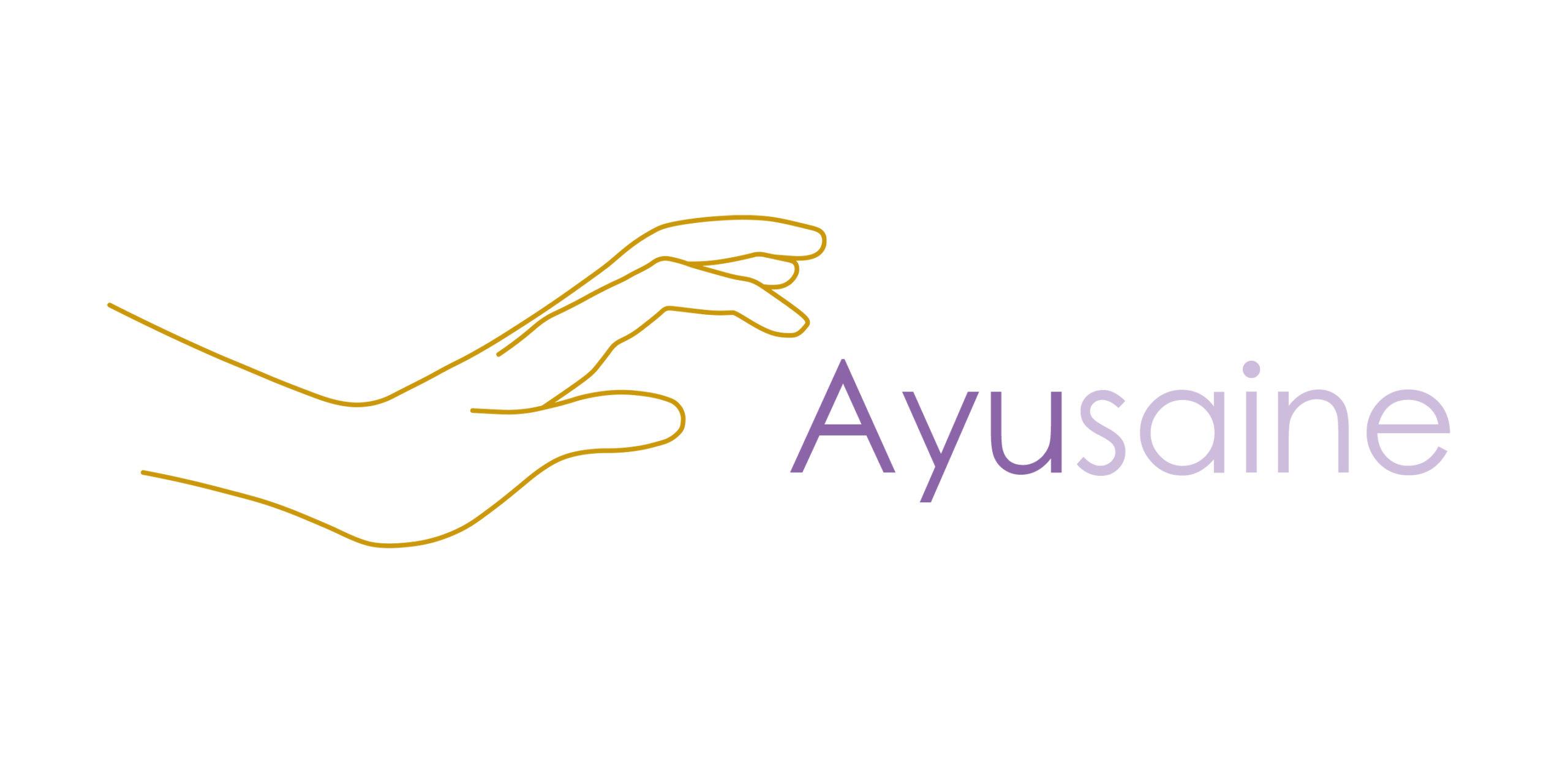 Logo Ayusaine représentant une main en doré attrapant le nom Ayusaine